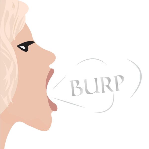 Retrograde cricopharyngeal dysfunction has resulted in a protracted period of difficulty with burping.